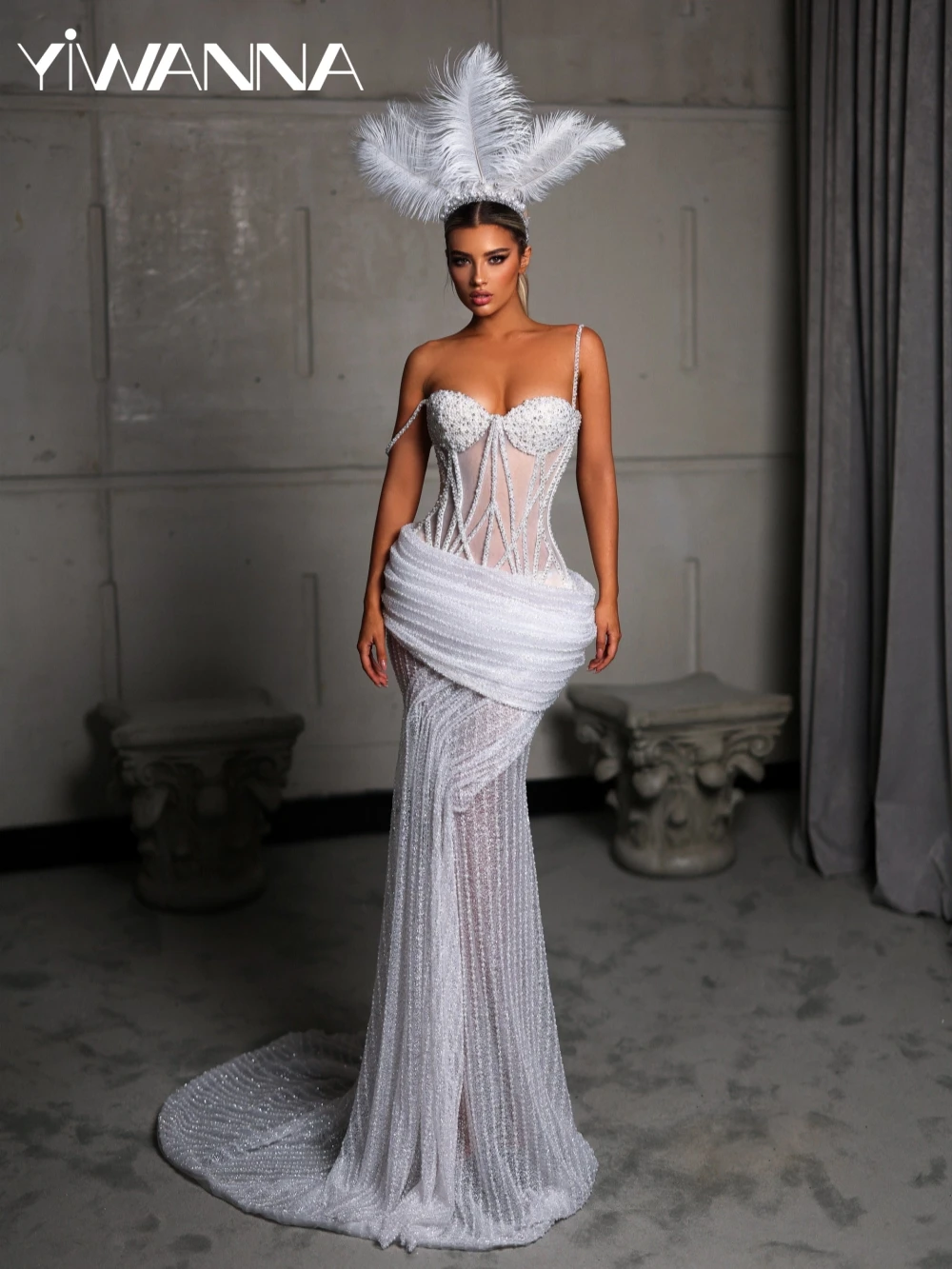 

Dreamy Shiny Beaded Pearls Wedding Dress Romantic Sweetheart Neck Bridal Gown Customized Charming Thin Straps Dresses For Bride