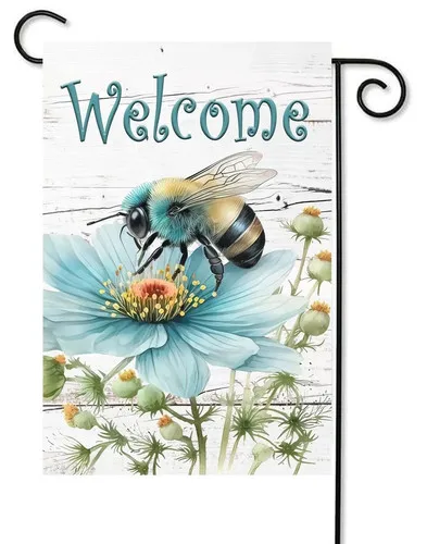 Bee On Blue Flower Yard Lawn Garden Flag 12X18 Inch Two Sided TTL LLG