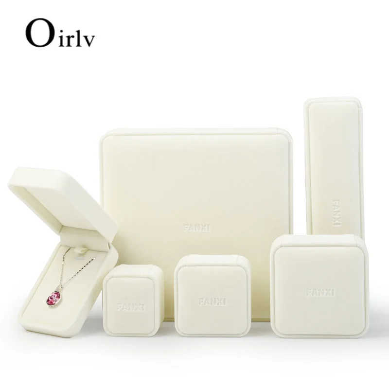 Oirlv White Velvet Jewelry Box For Ring Earrings Pendant Necklace Counter Display Suitble Proposal Anniversary White Jewelry Box