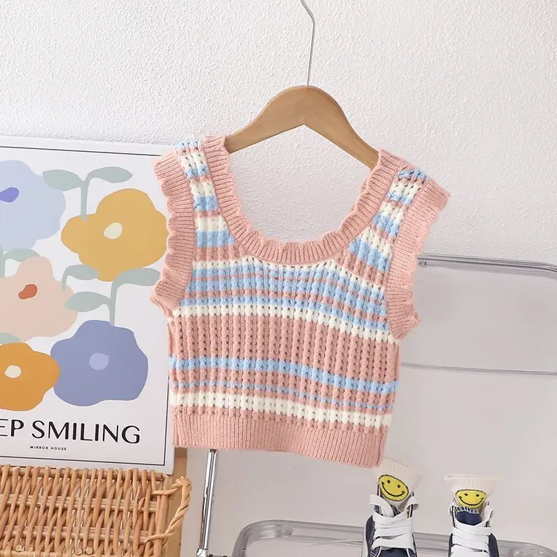 Kids Girls Cute Knitted Vest 2024 New Arrival Children Autumn Winter Clothing Baby Girls Applique Sweaters Korean Japanese Style image 3