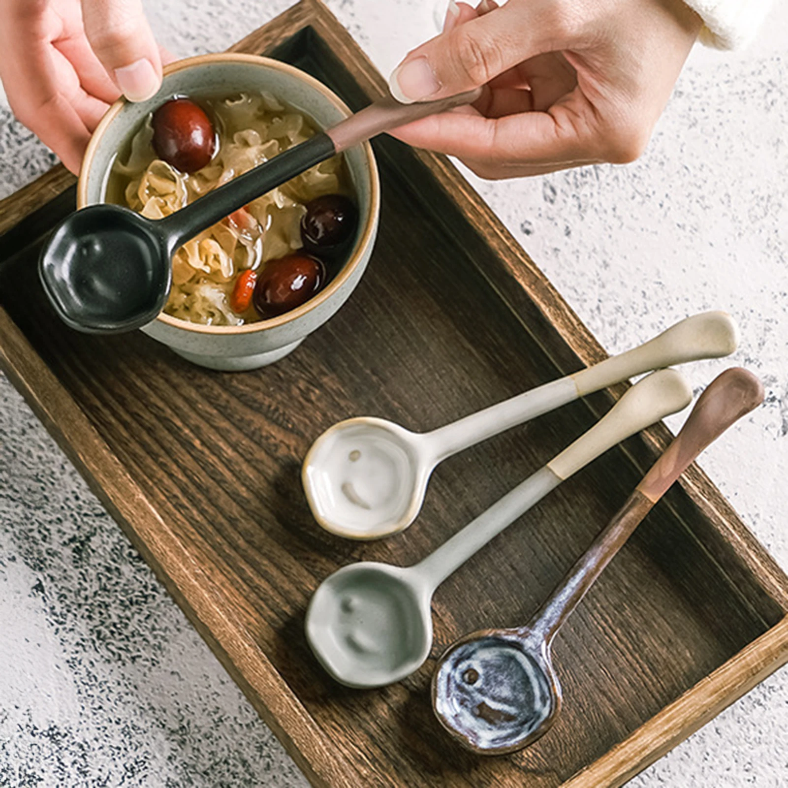 4 Uds. Cucharas de sopa japonesas Ramen, cucharas de café, leche en polvo, cucharas de sopa de cerámica, cuchara de sopa de estilo Retro coreano, cuchara de fideos de arroz