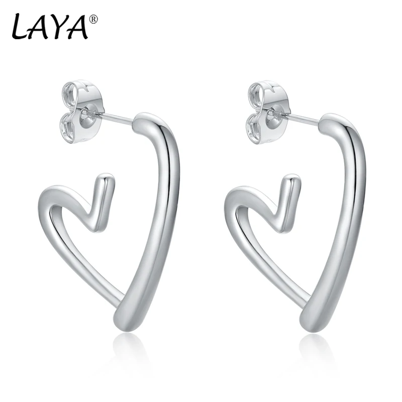 LAYA Stud Earrings for Women 925 Silver Needle Heart Shape Open Earrings Copper Luxury Vintage Piercing Ear Elegant Jewelry