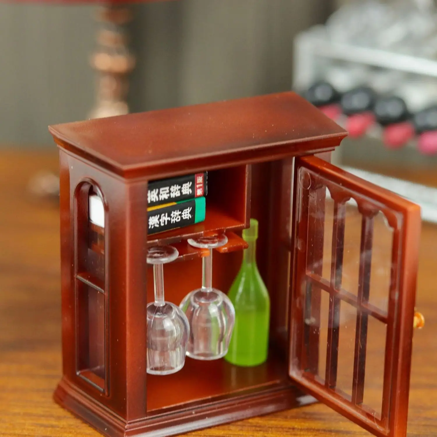 

1pc 1:12 Dollhouse Mini Retro Hanging Cabinet Wine Cabinet Model Playhouse Furniture Ornament Accessories Mini Wooden Cabinet