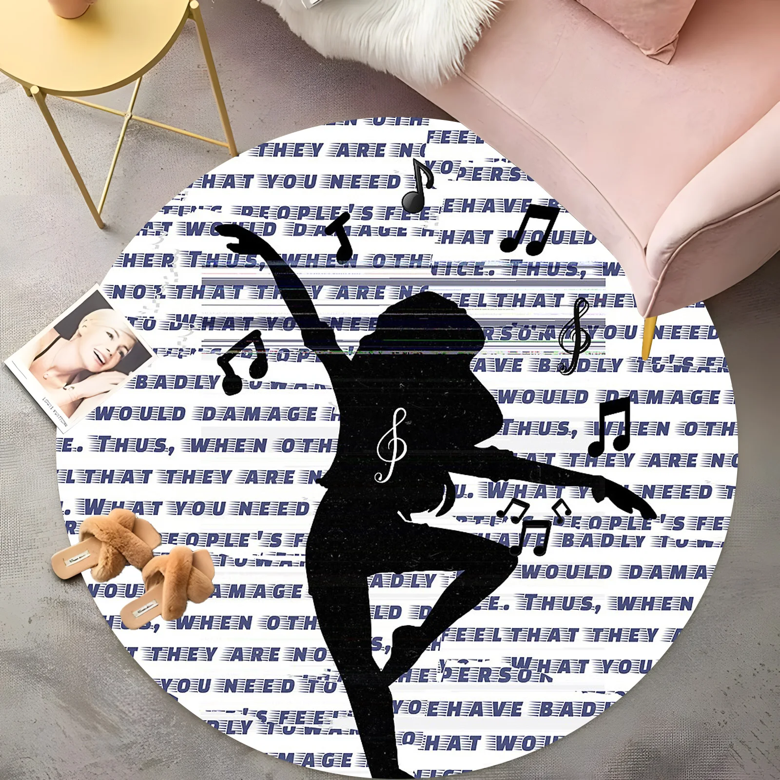 

Круглый ковер Dance of Gratitude — типография «Ты мы благодарностью» с силуэтом танцовщицы, богемный ковер для гостиной, нескользящий напольный коврик