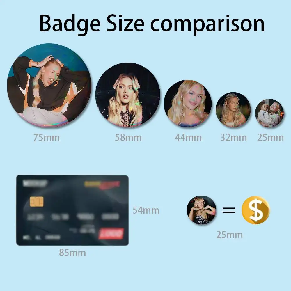 F-Freya S-Skye Singer 58mm 44mm HD Print Brooch Badges Pretty Derby Round Display Brooches Lapel Pins
