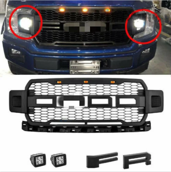 Griglia centrale nera del paraurti anteriore delle griglie di corsa della griglia dell\'abs con le luci ambrate per Ford F-150 2018 2019