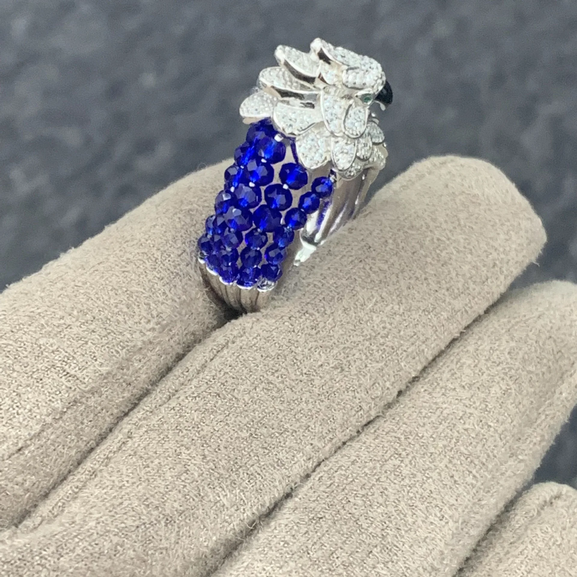 Women 925 Sterling Silver Bird Shaped Ring With Lab Sapphire Blue Beads Zircon High Carbon Diamond Stone Fine Jewelry