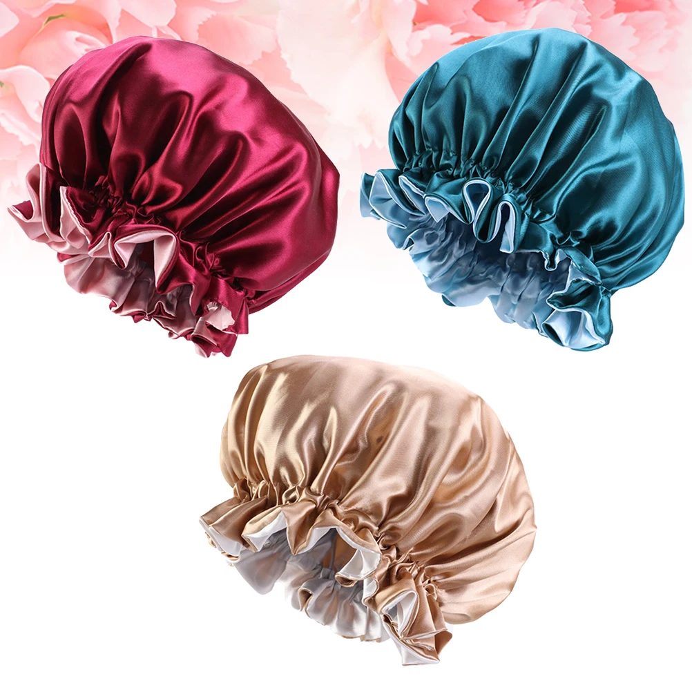 

3 Pcs Women Satin Sleep Bonnet Sleeping Chemotherapy Wide-Brimmed Hair