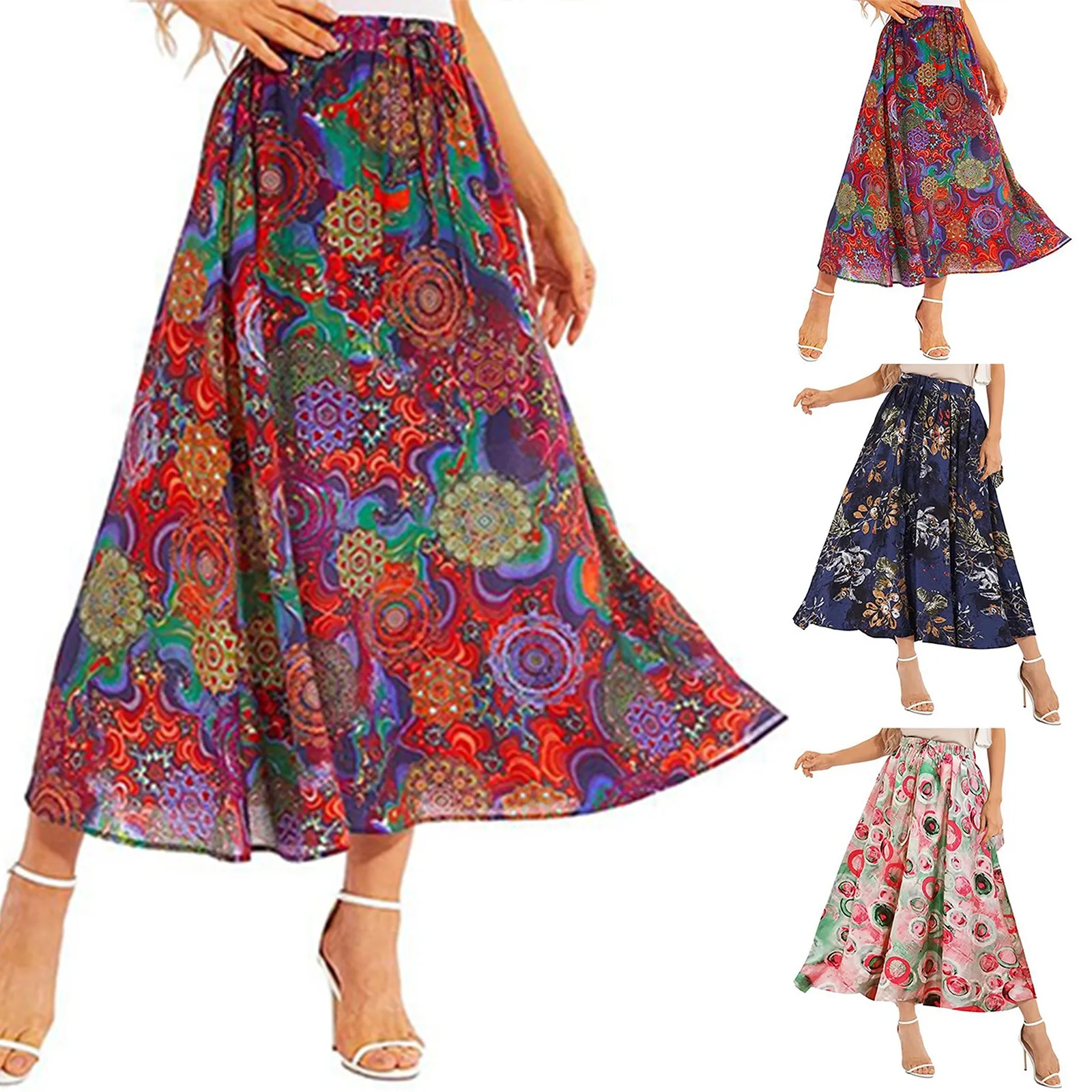 Boheemse Zomerrok Dames Bloemenprint Mode Elegante Vrije Tijd Casual Strandvakantie Rokken Vintage Kleding Met Hoge Taille