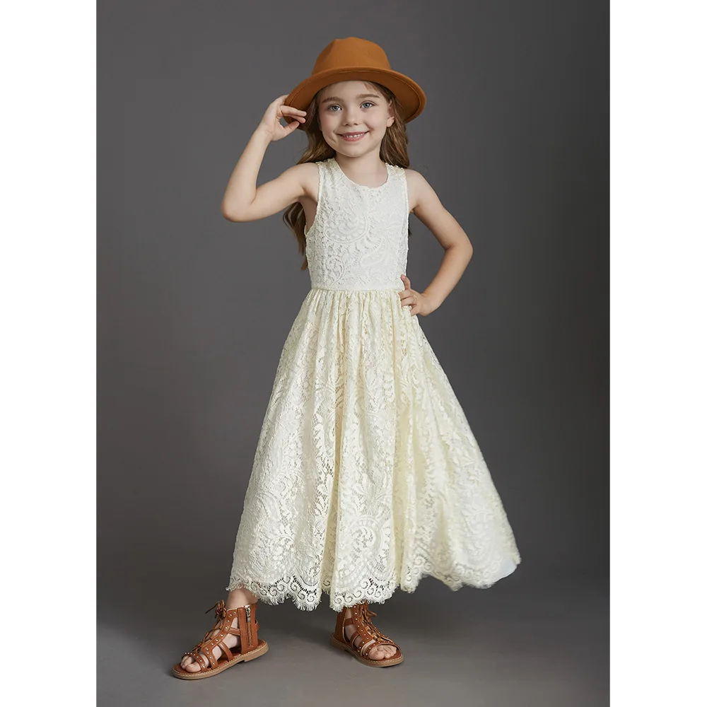 

Princess Girl's Backless Lace Small Flower Children's Fashionable High-End Wedding Dress, Girl Dress
