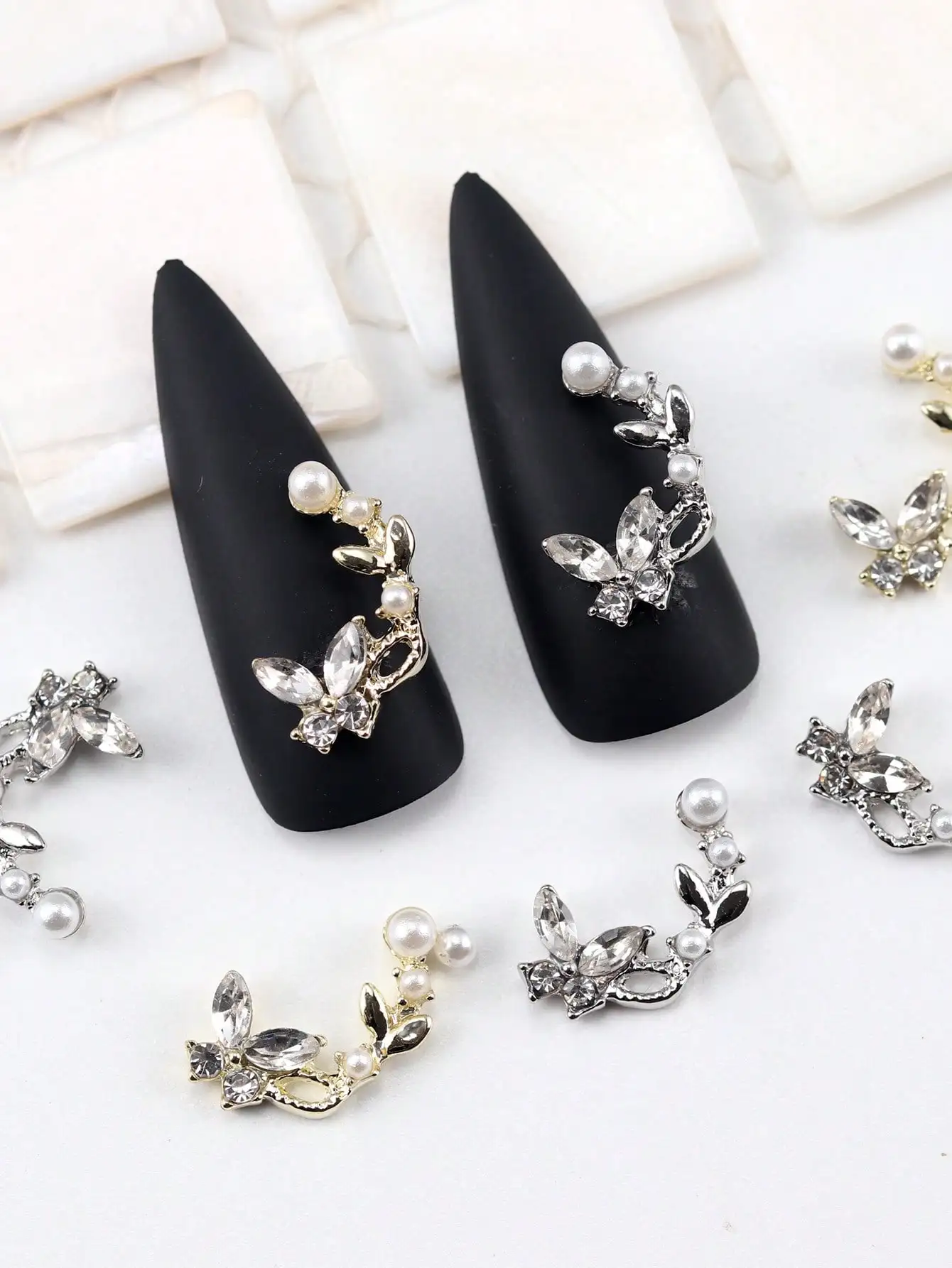 10pcs Nail Art Nail Accessories Y2K Luxury Style Ancient Butterfly Nail Gems, Nail Pearls DIY Nail Shop Special