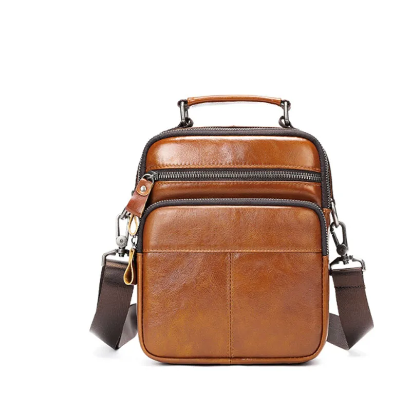 

Leather men's bag, new business trend single shoulder crossbody bag, fashionable and personalized vertical small square bag