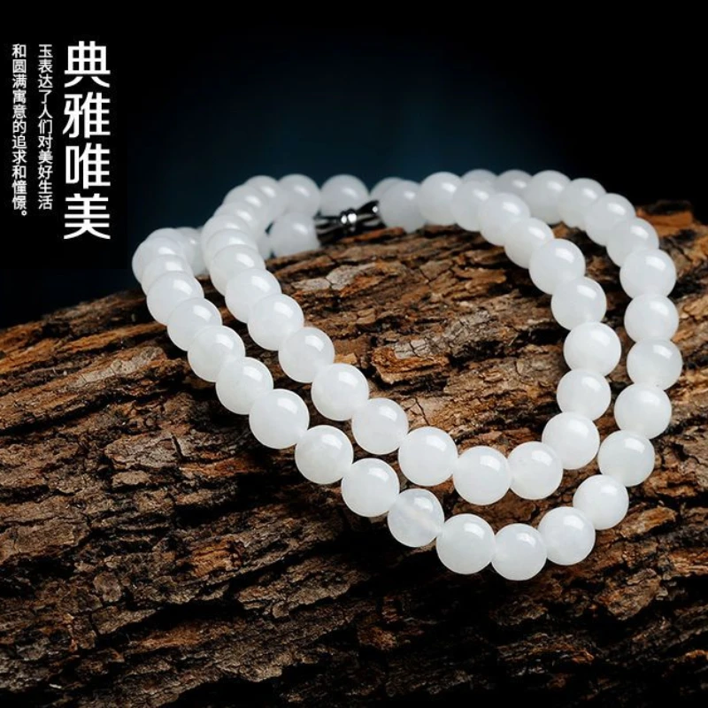 UMQ Natural Hetian jade necklace pendant white jade necklace ladies beads beads sweater chain lanyard