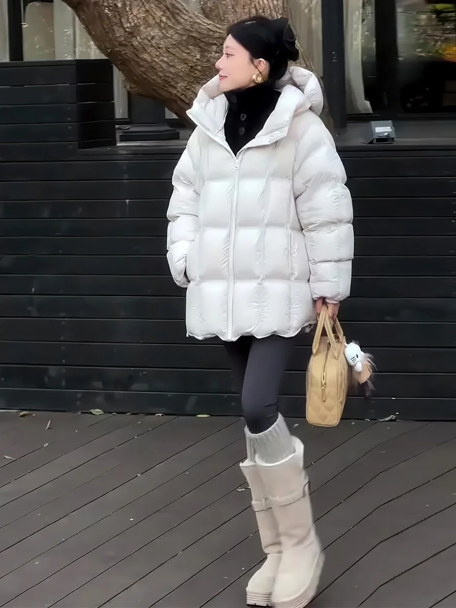 Abrigo acolchado de plumón Du blanco resistente al frío para mujer Winter Faion Versátil pan abeja Jaet Commute Sle Zipper...