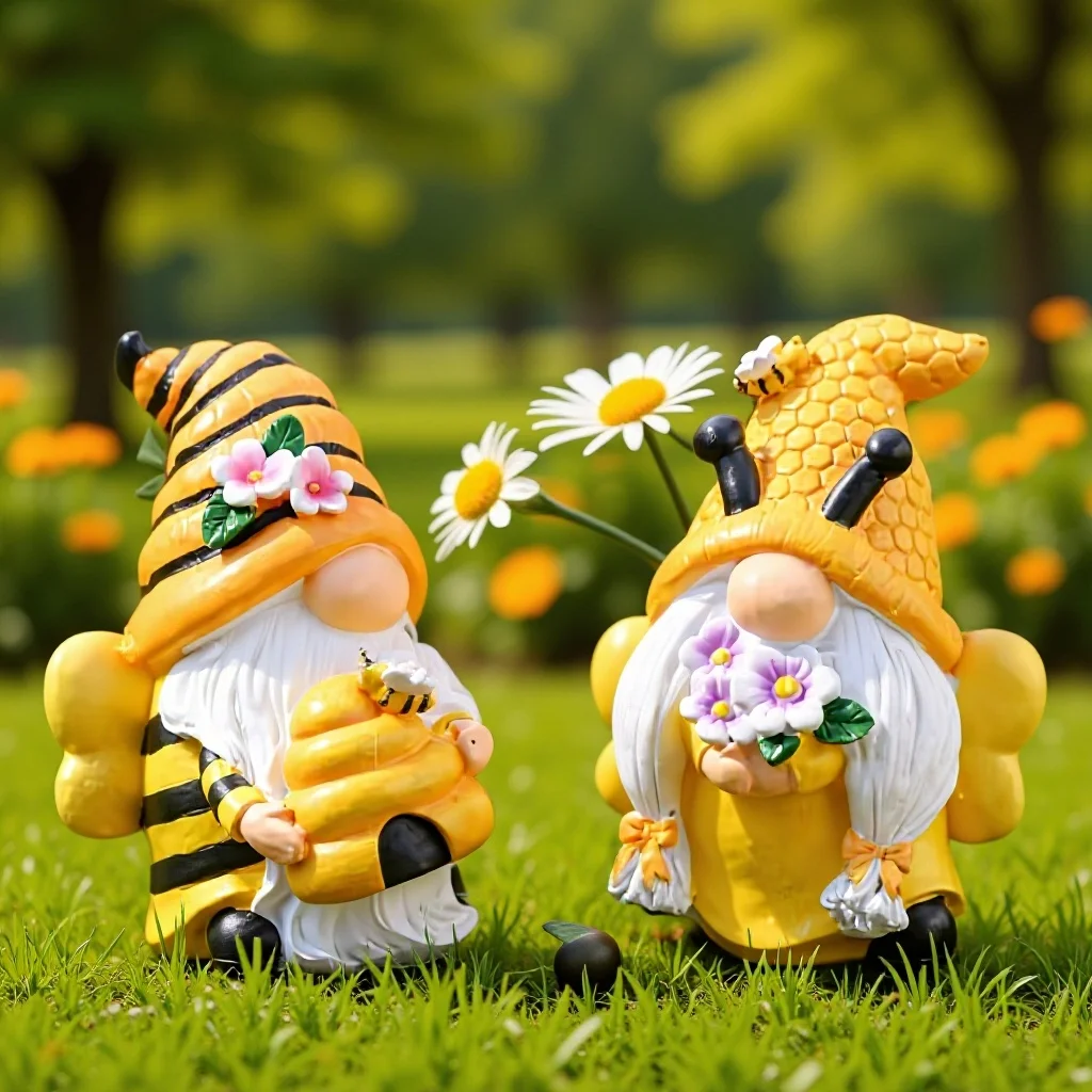 Resin Elf Ornament Home Garden Yellow Bee Gnome Dwarf Gift Ornament