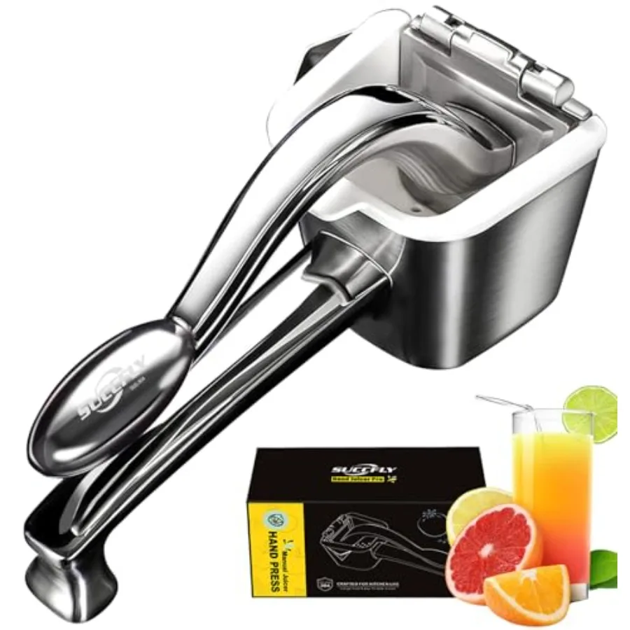 

Lemon Squeezer for Kitchen Use, Stainless Steel, Silver, Heavy-Duty Ergonomic Handle with Large Capacity and Labor-Saving Desig