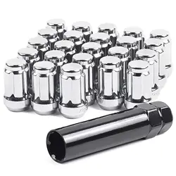 23pcs 1/2-20 Lug Nuts Spline Replacement for 2002-2012 Jeep Liberty Aftermarket Wheel Chrome/Black Closed End Lug Nuts