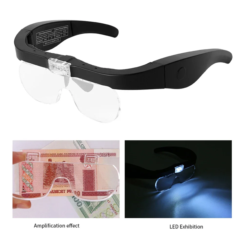 Okulary powiększające Magnifier1.5X 2.5X 3.5X 5.0X lupa USB z lampką LED do czytania jubilerów naprawa zegarmistrza