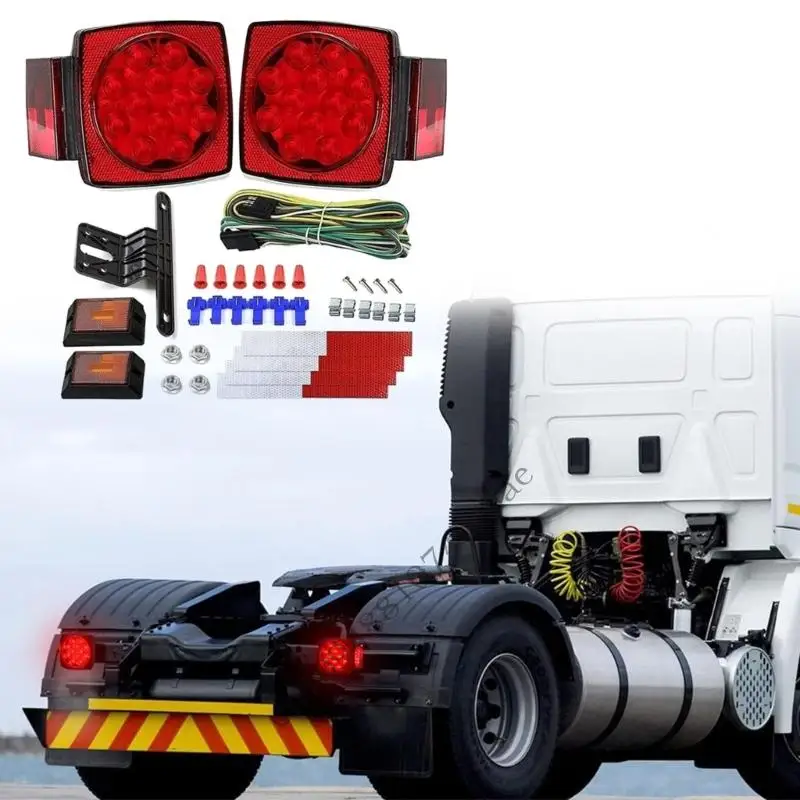 Universal Waterproof LED Square Trailer Turn Lamp Light Including License Plate Bracket And Mounting Hardware for