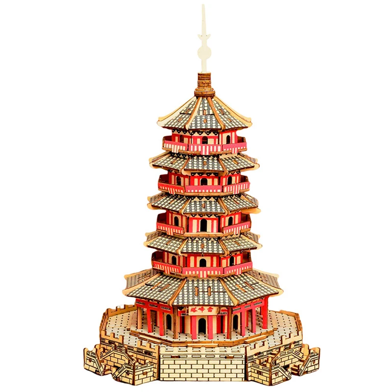 DIY 3D Jigsaw Leifeng Pagoda Wooden Puzzle Wenchang Tower Building Model Game Assembly Constructor Toys For Children Gift