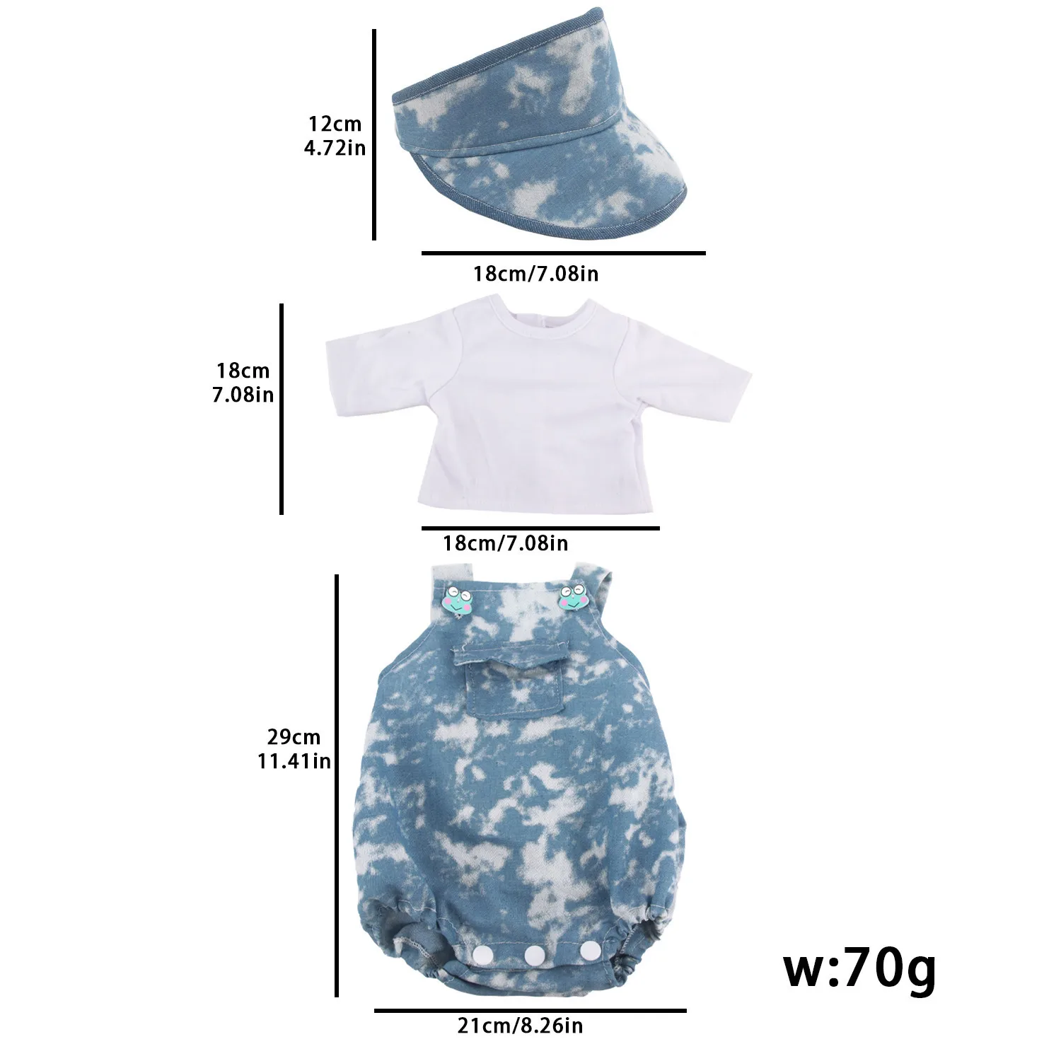 Conjunto de ropa para muñecas de 55CM, camiseta, Mono vaquero, sombrero, 22 pulgadas, traje de verano para muñecas, juguete DIY