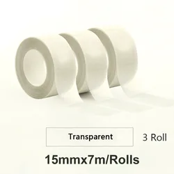 3Rolls 15mm*7M transparent label sticker Adhesive Label Paper for P12/P15/P50/Q30/D30 KingJim LR5C Office Labeling MAKER labels