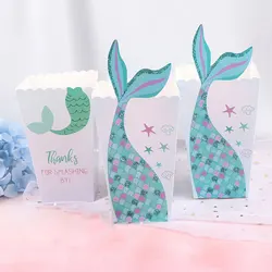 Mermaid Design Popcorn Box, Creative Ocean Theme Party Candy Box, Food Tray, Disposable Children Birthday Party, Table Supplies