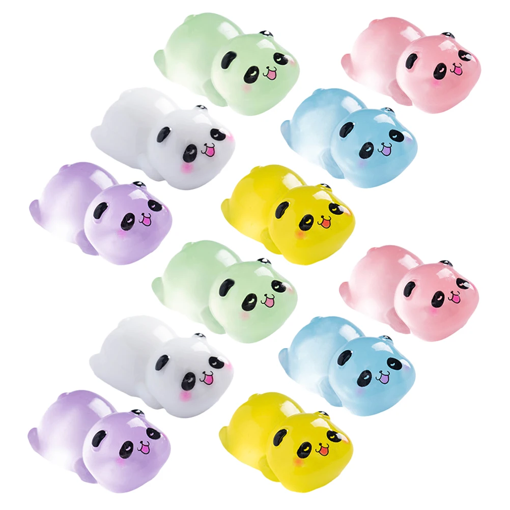 

12 Pcs Panda Ornaments Resin Figurines Miniature Animal Statues Garden Decor Glow Dark Desktop Bookshelf Sculpture Landscape