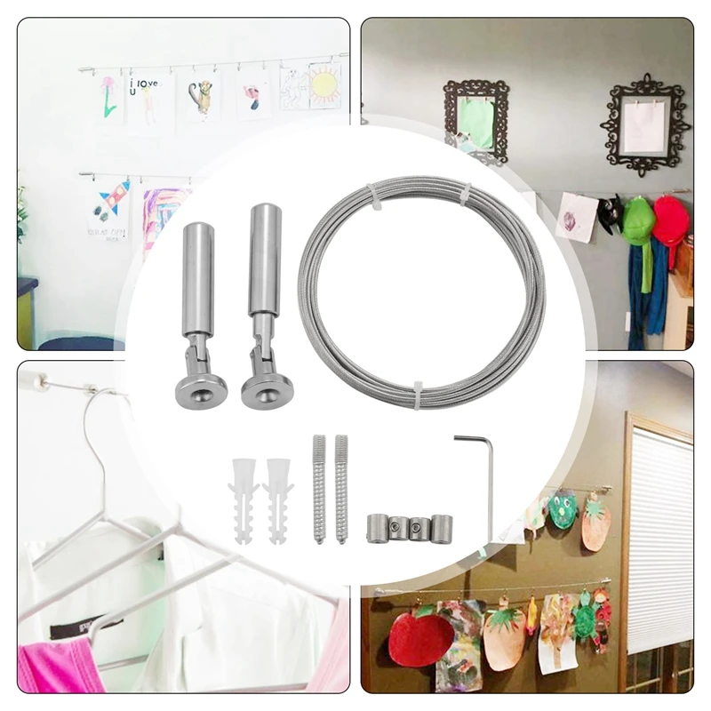 Wall Mount Curtain Wire Rod Set For Art Display - Stainless Steel Photo Hanging Wire Clothesline Wire Window Curtain Tension Wir