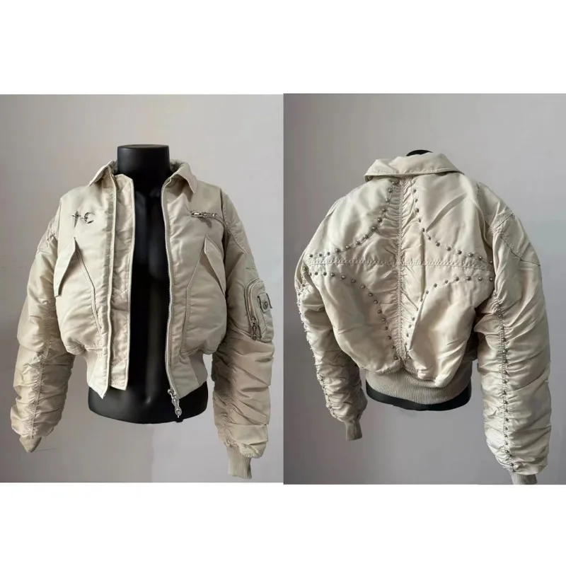 Neue High Street Retro Thug Club Jacke Bomber Stern Mond Niet Metall Zipper Jacken Amerikanischen Schwere Mantel männer Streetwear mäntel