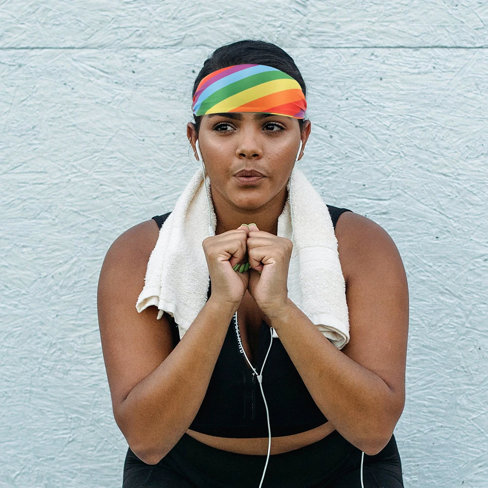 

2pcs Rainbow Sweat Headbands Sports Fitness Elastic Wide Headband For Yoga Running Gym Moisture-Wicking Comfortable Unisex