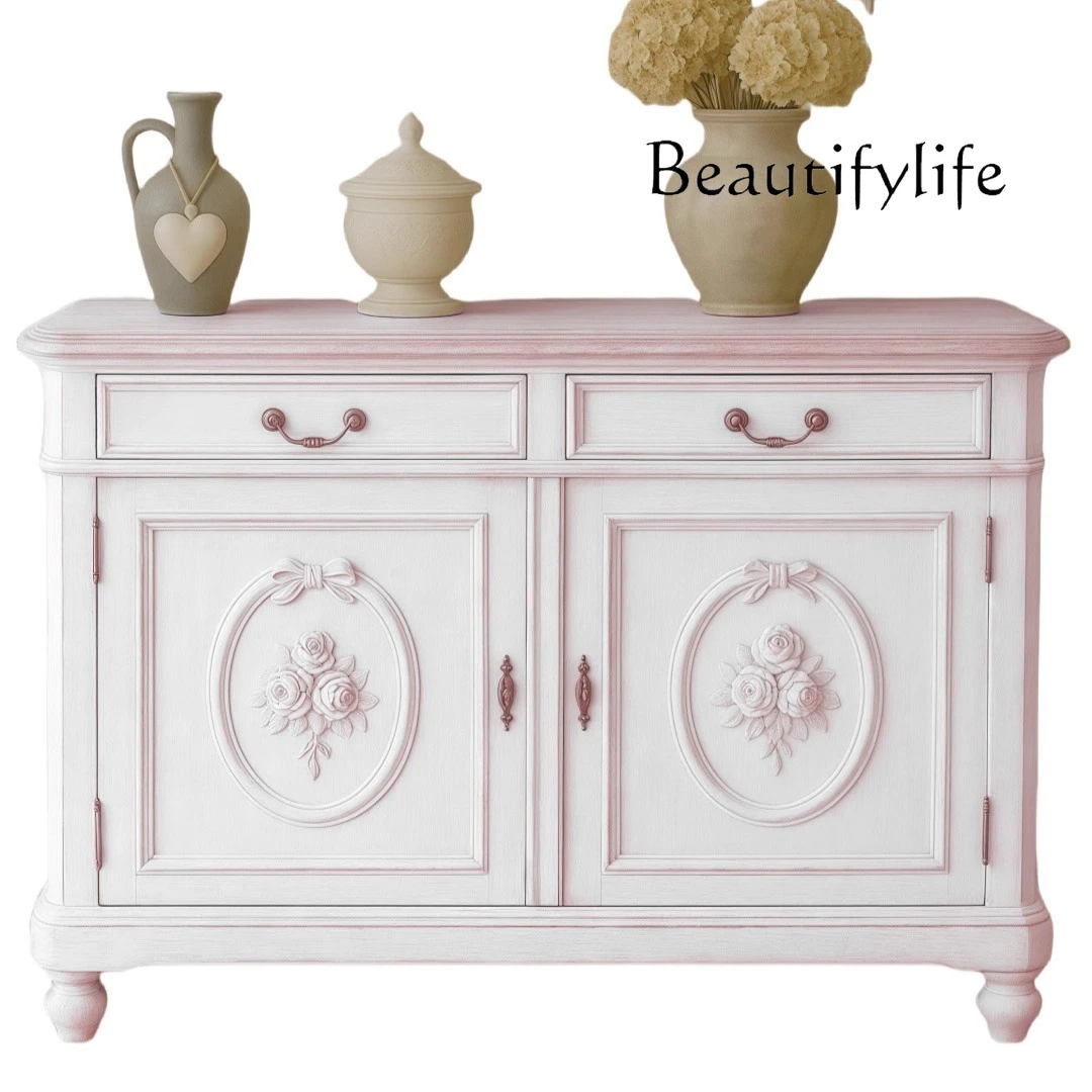 フランス風レトロ無垢材玄関キャビネット玄関ホール装飾収納キャビネット収納装飾キャビネット