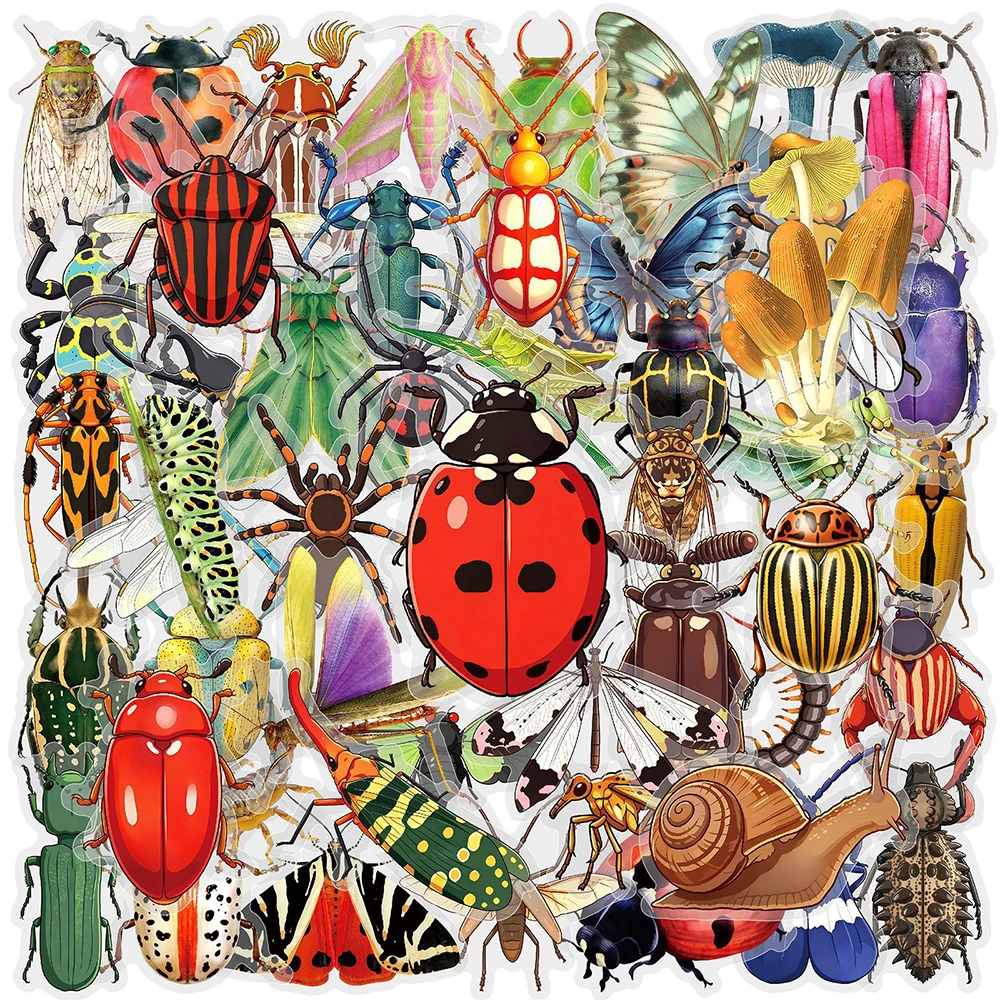 10/30/50pcs Transparent Cartoon Insect Beetle Stickers Funny Graffiti Sticker Skateboard Phone Stationery Waterproof Decals Toy