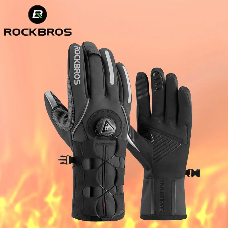 ROCKBROS Winter Gloves Adjustable Touch Screen Gloves Warm Fleece Scooter Motorcycle Gloves Cycling Windproof Ski Gloves