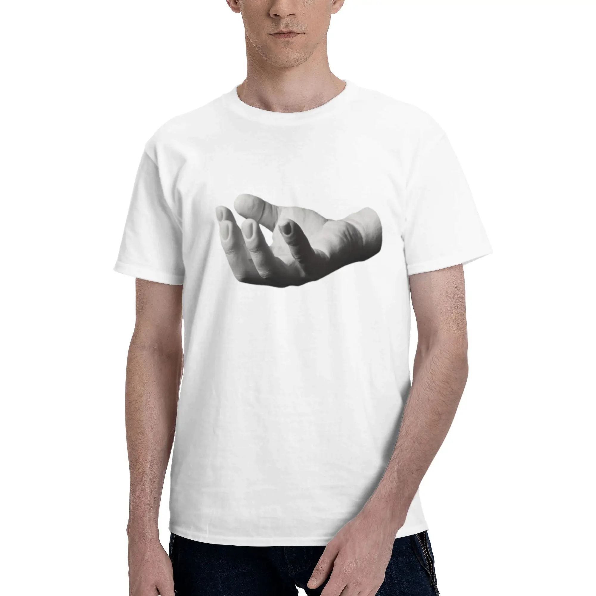 Open Palm Hand Black White Men T Shirts Personality Leisure Tee Shirt Short Sleeve Round Neck 100% Cotton Unique Clothes T-Shirt