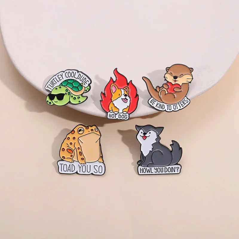 Cartoon Animals Fox Toad Brooch Enamel Pins BE KIND TO OTTERS Brooches Backpack Lapel Badge Decor Cute Jewelry Gift Wholesale