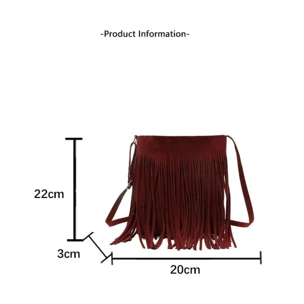 Fashion Suede Fringe Crossbody Bag Boho Style Large Capacity Shoulder Bag Adjustable Shoulder Strap Solid Color Bucket Bag Women view 6