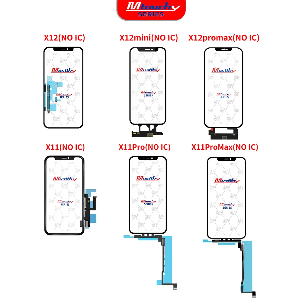 Musttby 5pc No IC Touch Panel Digitizer Vidro+ OCA for iPhone 13 12 11pro max Cracked Screen Crystal Panel Cover Replacement