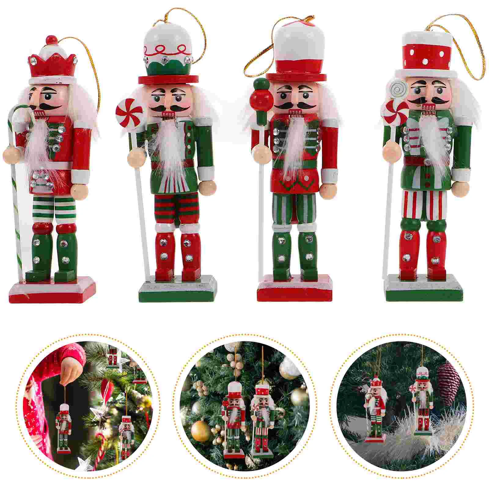 

4 Pcs Mini Wood Nutcracker Decorations Christmas Tree naments Hanging Craft Figures Nutcrackers Party Supplies Xmas Decor