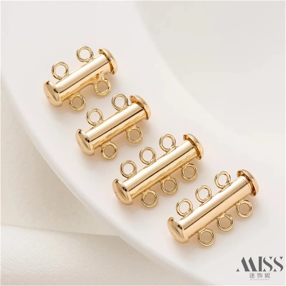 

14K Gold-plated Closure Connection Buckle, Two Rows and Three Rows of Pipe Buckles, DIY Handmade Bracelet Necklace Accessories