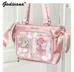 Original Japanese Style Large Capacity Bolso Handbag Crossbody Female Girls Satin Ribbon Lolita Square Bag Solid Shoulder Itabag