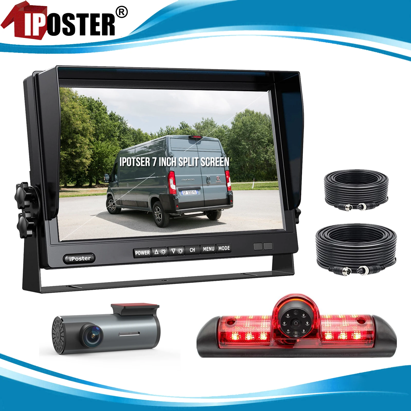 

iPoster 7" Split Screen DVR Monitor Front + Rear View Brake Light Reversing Camera For Fiat Ducato,Citroen Jumper,Peugeot Boxer