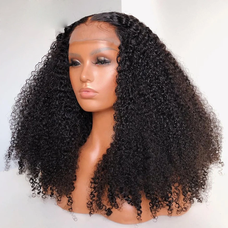 

Nature Black Long Soft Glueless 180Density 26“ Kinky Curly Lace Front Wig For Women BabyHair Preplucked Heat Resistant Daily