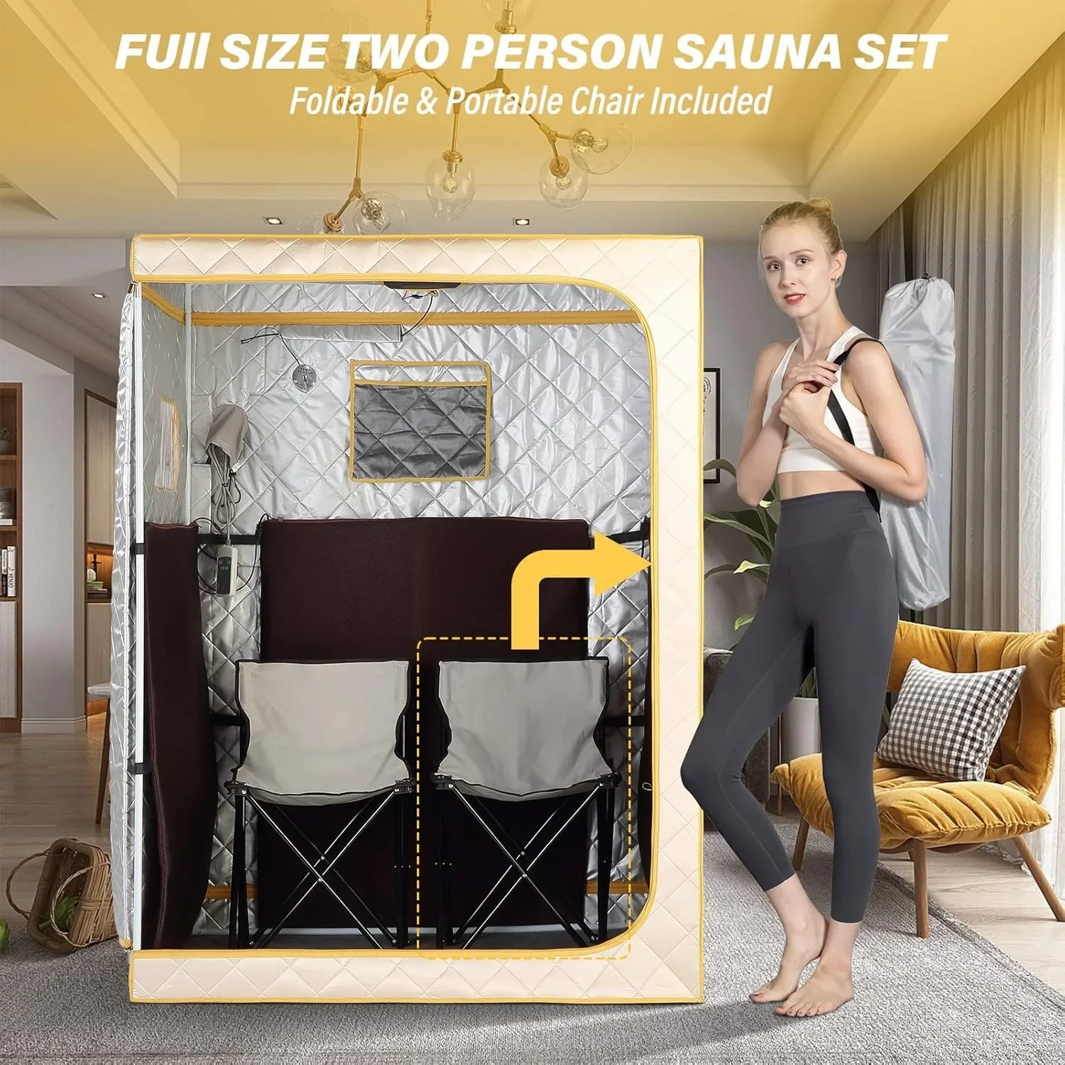 Full Size Far Infrared Sauna Two Person Home SPA with Time & Temperature Remote Indoor Saunas for Relaxation