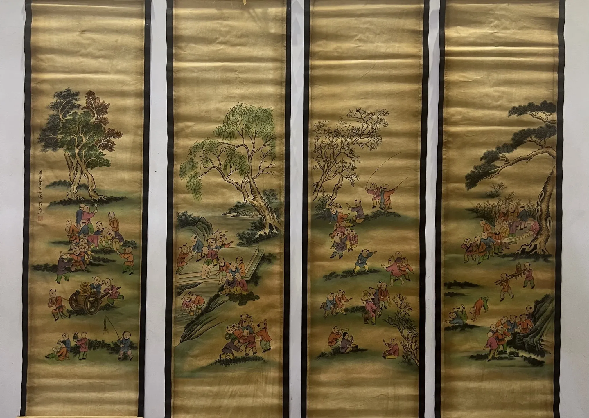 لوحة معلقة لتزيين غرفة المعيشة المنزلية بأربعة شاشات من Tang Yin-Baizitu