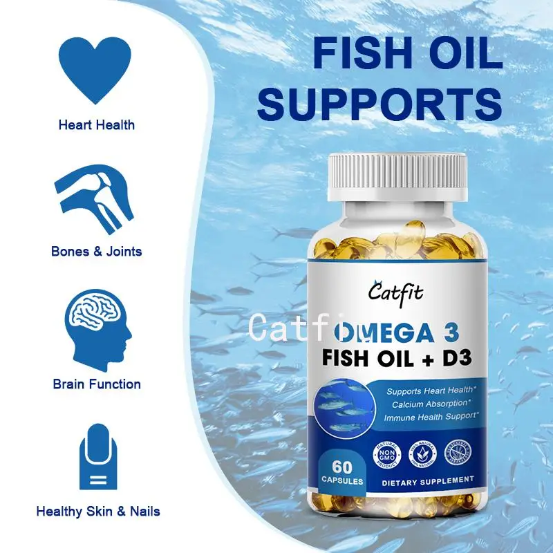 Catfit Organic DeepSea Fish Oil Omega3(EPA & DHA)&Vitamin D3 Cardiovascular and Cerebrovascular Repair Brain & Skin Health