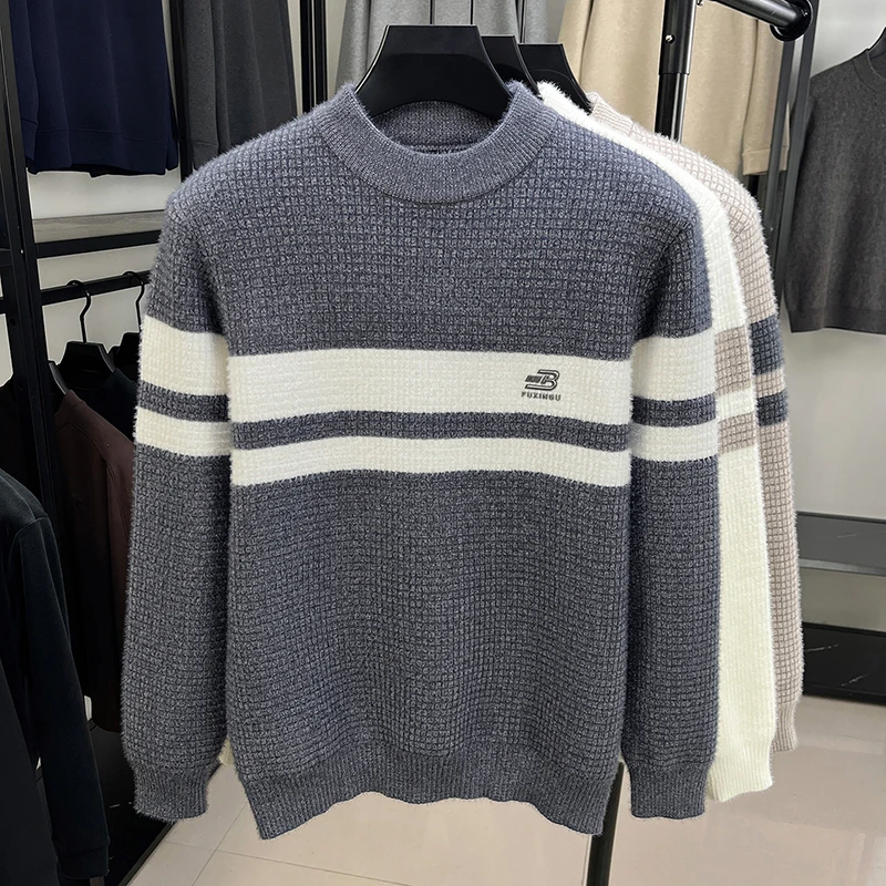 

Fashion stripe knitted men's pullover luxury letter embossed high-end brand round neck autumn winter comfort warm casual sweater