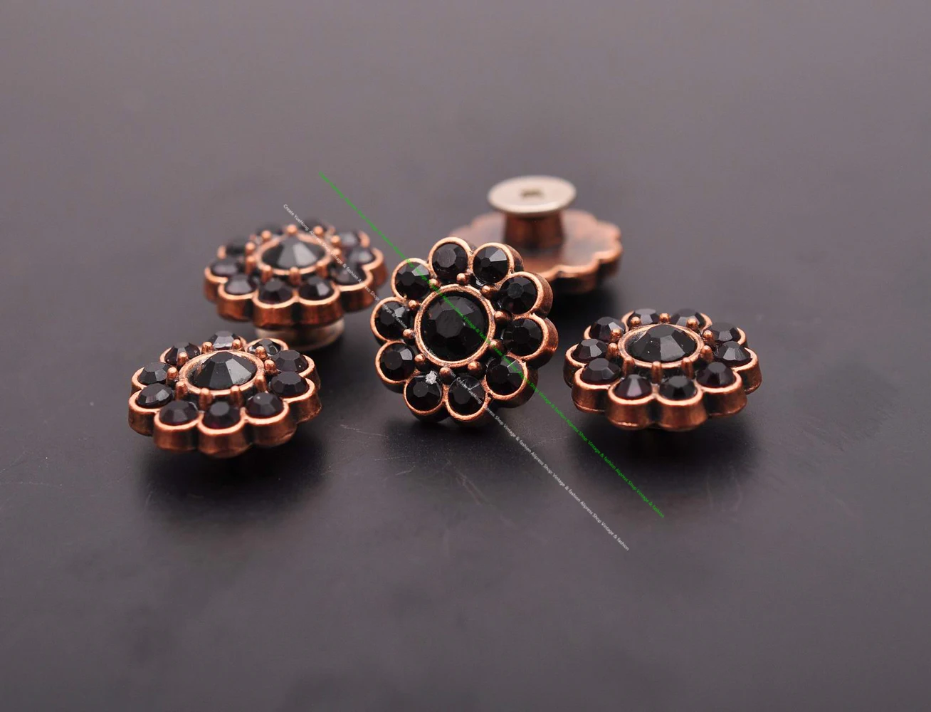 10pcs 14mm Retro Copper Black Rhinestone Crystal Flower Rivet Stud Concho Screwback For Leathercraft Belt Bag Clothing Decor