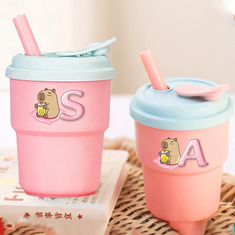 

400ML Capybara Water Bottles Silicone Straw Cups Cute Drinking Cup Household Anti-Fall High Temperature Drinking Water Milk Cup