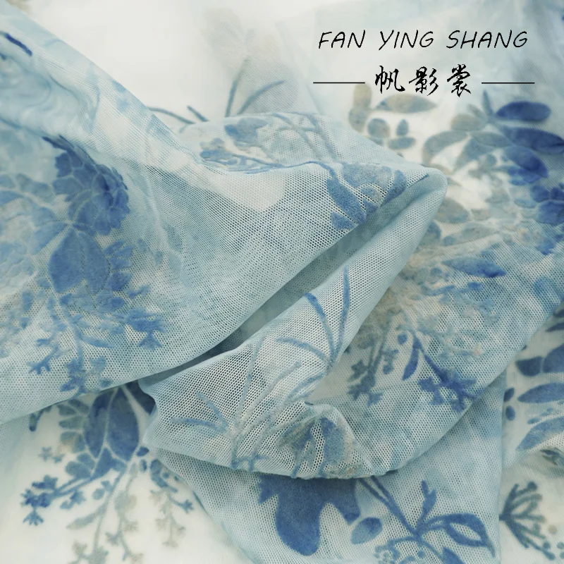 2025 الأزرق التعادل صبغ شبكة مرنة يتدفقون النسيج ل شيونغسام Telas Para Costura Tissus Couture ткан القماش Tecido لتقوم بها بنفسك